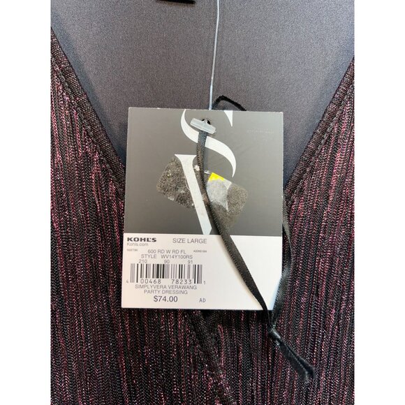 Simply Vera Vera Wang Womens Wrap Mini Dress Long Sleeve Tie Waist Sz L Burgundy - Picture 4 of 12